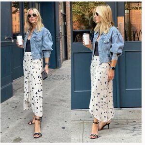 Ba&Sh Debra Polka Dot Midi Skirt in Ecru/Black Sz  3/L